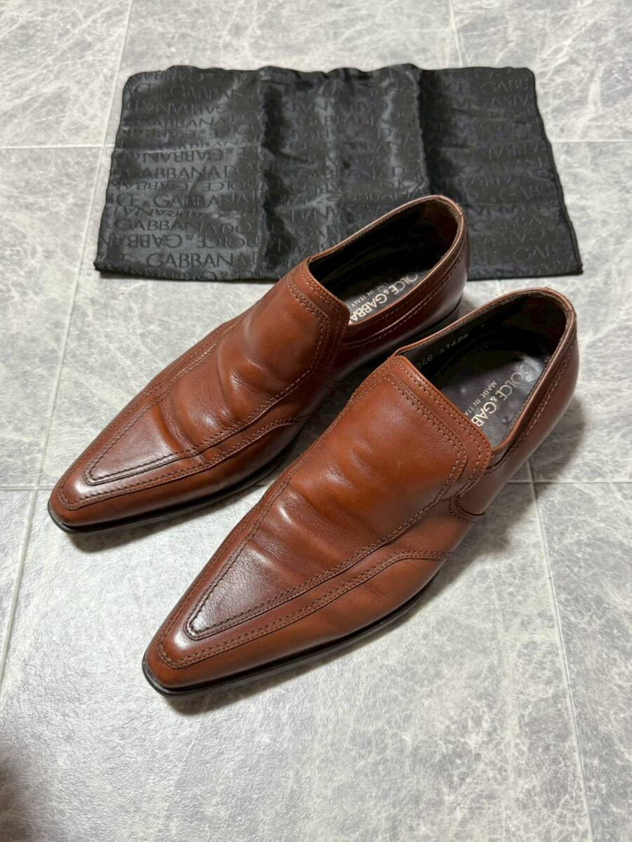 DOLCE&GABBANA ドルチェアンドガッバーナ ドルガバ レザー ローファー スリッポン 革靴 サイズ5.5 ブラウン