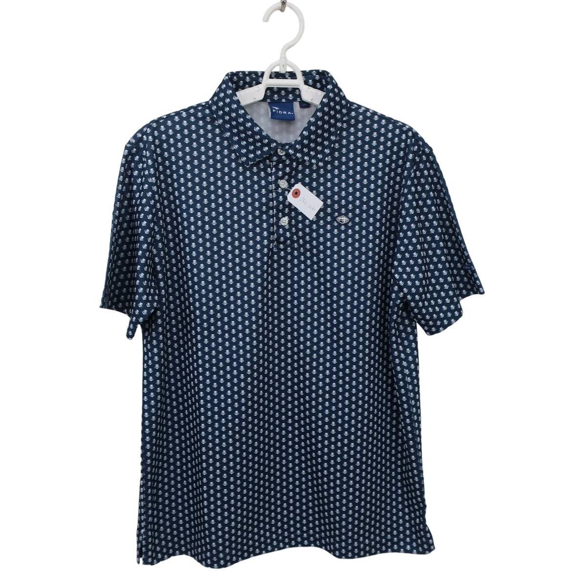 【美品】FIDRA(フィドラ) ポロシャツ ネイビー白総柄 メンズ L/G ゴルフウェア 2512-0260 中古