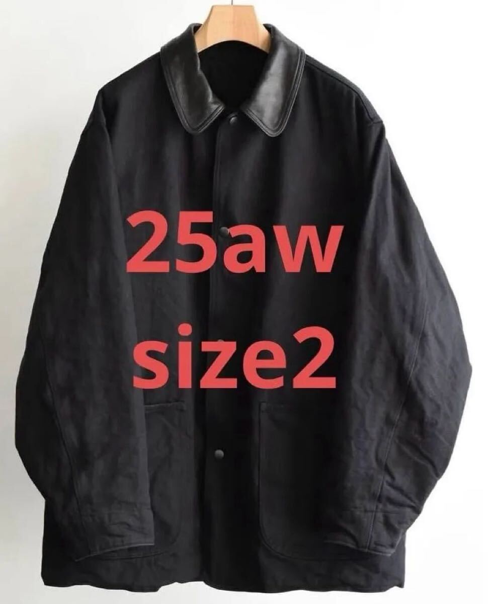 【新品未使用 Size2】COMOLI 25AW デニム/レザー ワークジャケット BLACK/コモリ Denim Leather Work jacket/日本製/タグ付き