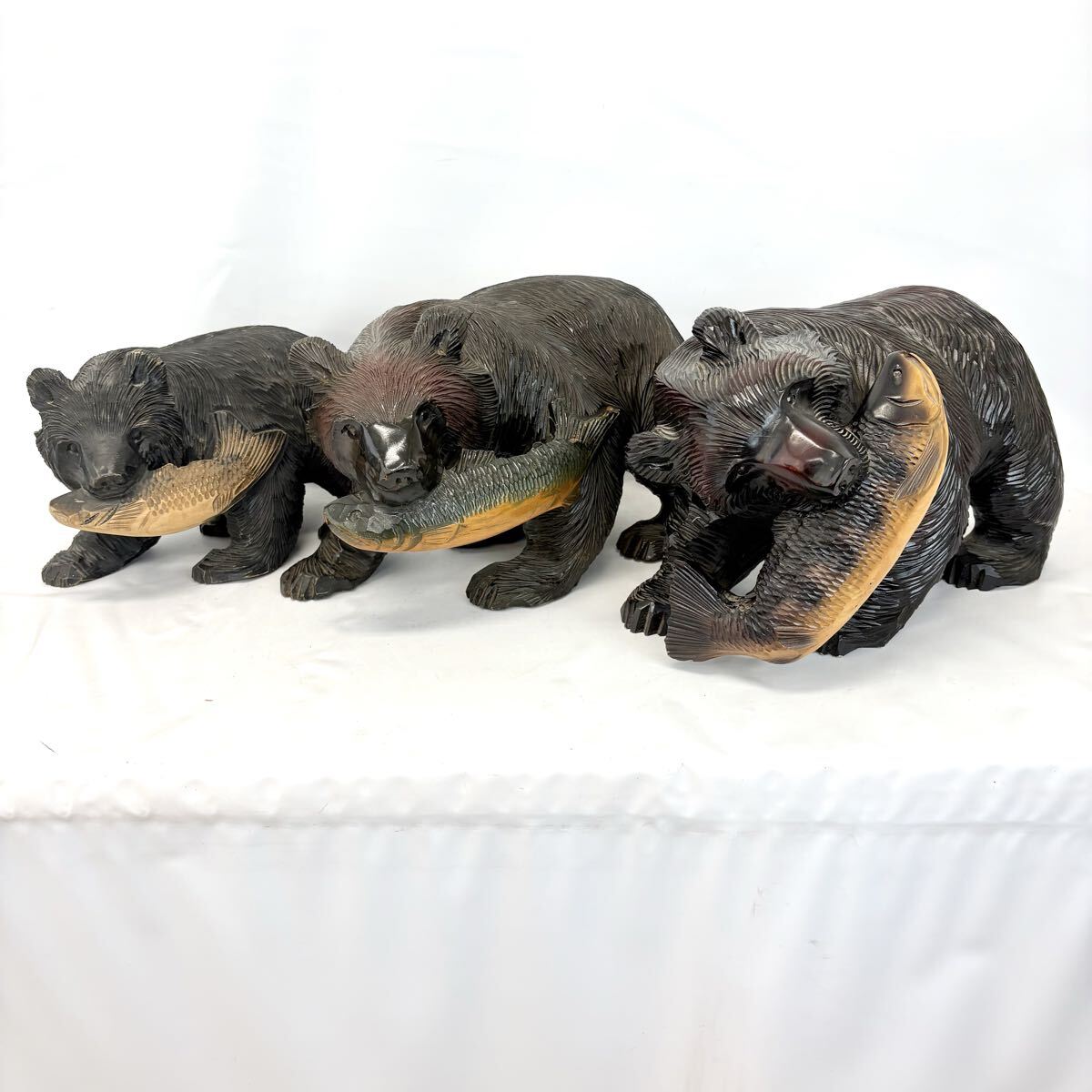 木彫りの熊 クマ くま 3個 3体セット 工芸品 民芸品 木工品 昭和レトロ 置物 オブジェ インテリア 現状品