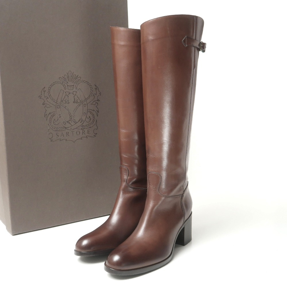 美品 SARTORE サルトル BERRY 159 EBANO TACCO ブーツ サイズ35 1/2 ロングブーツ ストラップ レザー