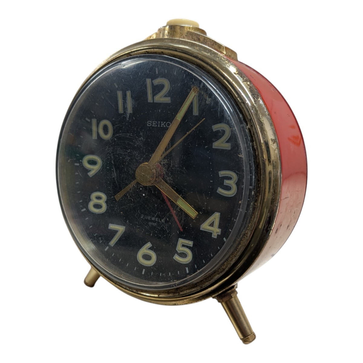 ★SEIKO セイコー2JEWELS マイアラーム 目覚まし時計 レッド 昭和レトロ★