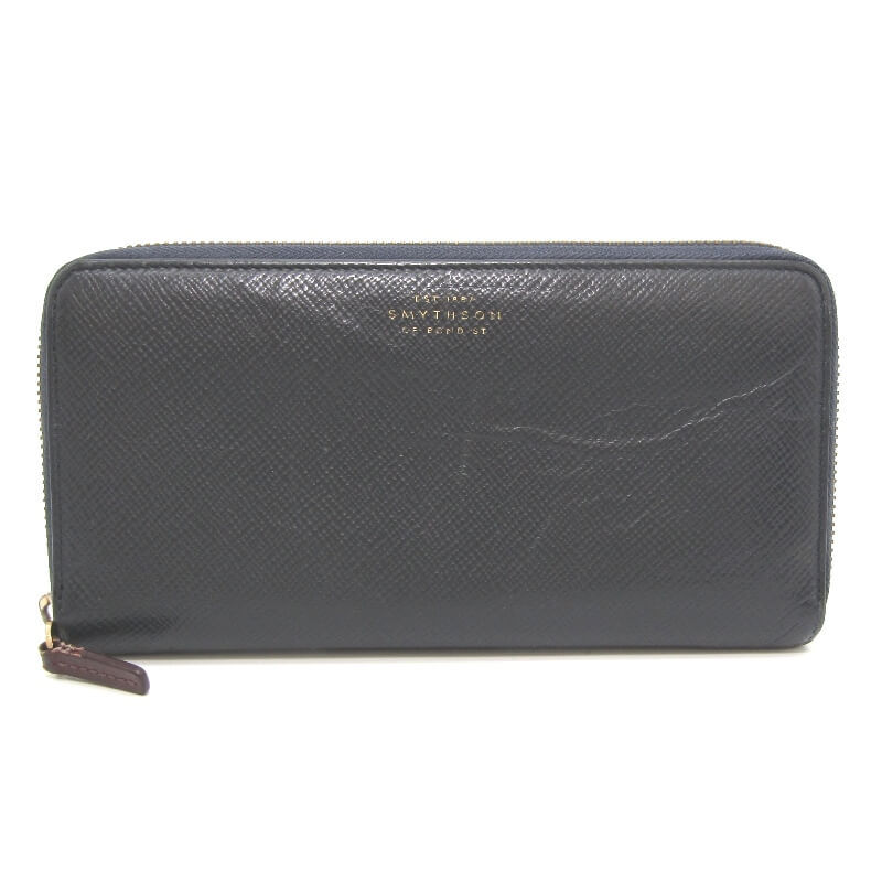 SMYTHSON スマイソン 長財布 PANAMA ZIP AROUND PURSE パナマ ラウンドファスナー クロスグレイン ネイビー 28011770