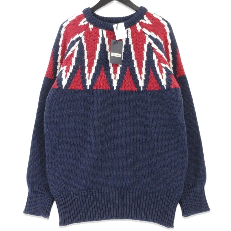 未使用 Nigel Cabourn ナイジェルケーボン KEY CREW KNIT 80511140000 キークルーニット ウール UK製 ネイビー 54 70017511