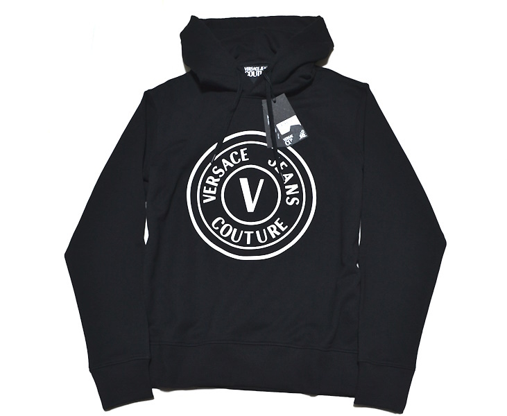 【未使用品】特価 Mサイズ Versace Jeans Couture ヴェルサーチ ジーンズクチュール 高級ロゴ柄パーカー トルコ製 紙タグ付き 10049