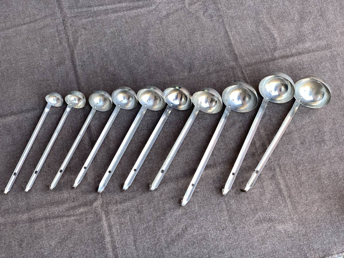 【中古品】18-8 ステンレス製 スープレードル「10本セット」20ml 36ml 50ml 60ml 80ml 90ml 100ml 144ml 150ml 180ml 各々1本ずつ