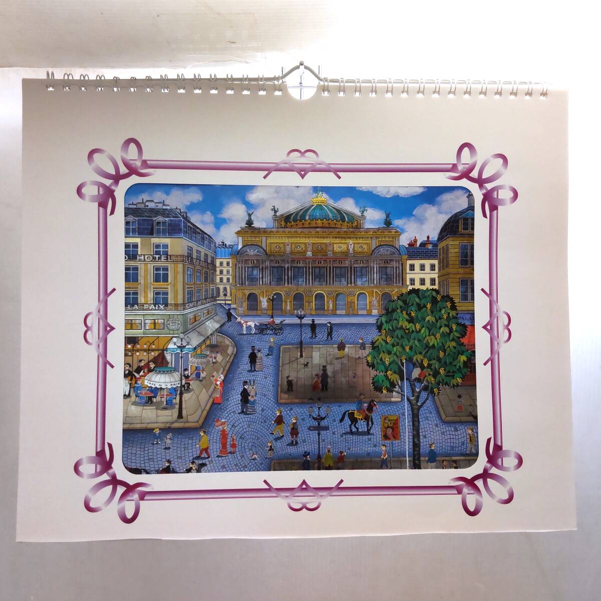 Y010701■BinKashiwa ビン カシワ カレンダー 箔押し 季節 飛行船 風船 建物 花火 紅葉 雪山 サンタ 他 下部分切取 色褪1枚あり■