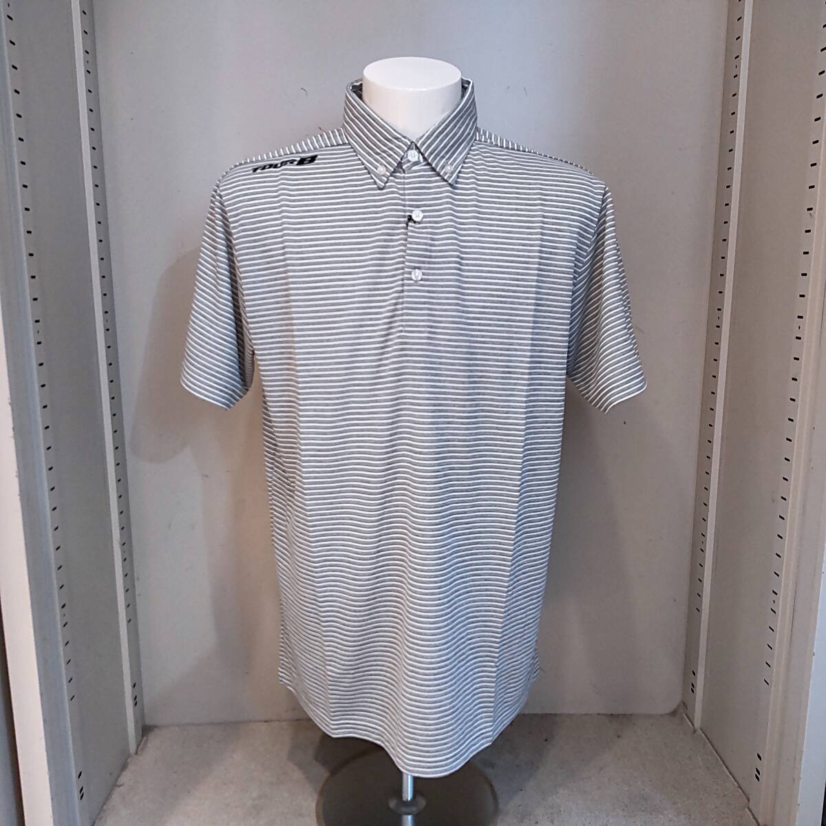 Y011502■未使用 BRIDGESTONE GOLF ブリヂストン 半袖 ポロシャツ TOUR B メンズLL グレー ボーダー ゴルフウェア タグ付き XL 2L■