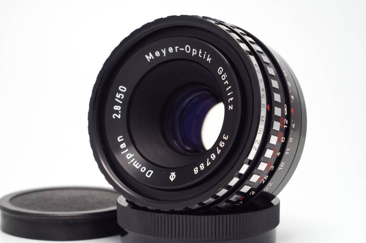22【良上品】M42 Meyer-Optik Gorlitz Domiplan 2,8/50mm マイヤー ドミプラン ゼブラ型 1965年製 f2.8 前後キャップ付き