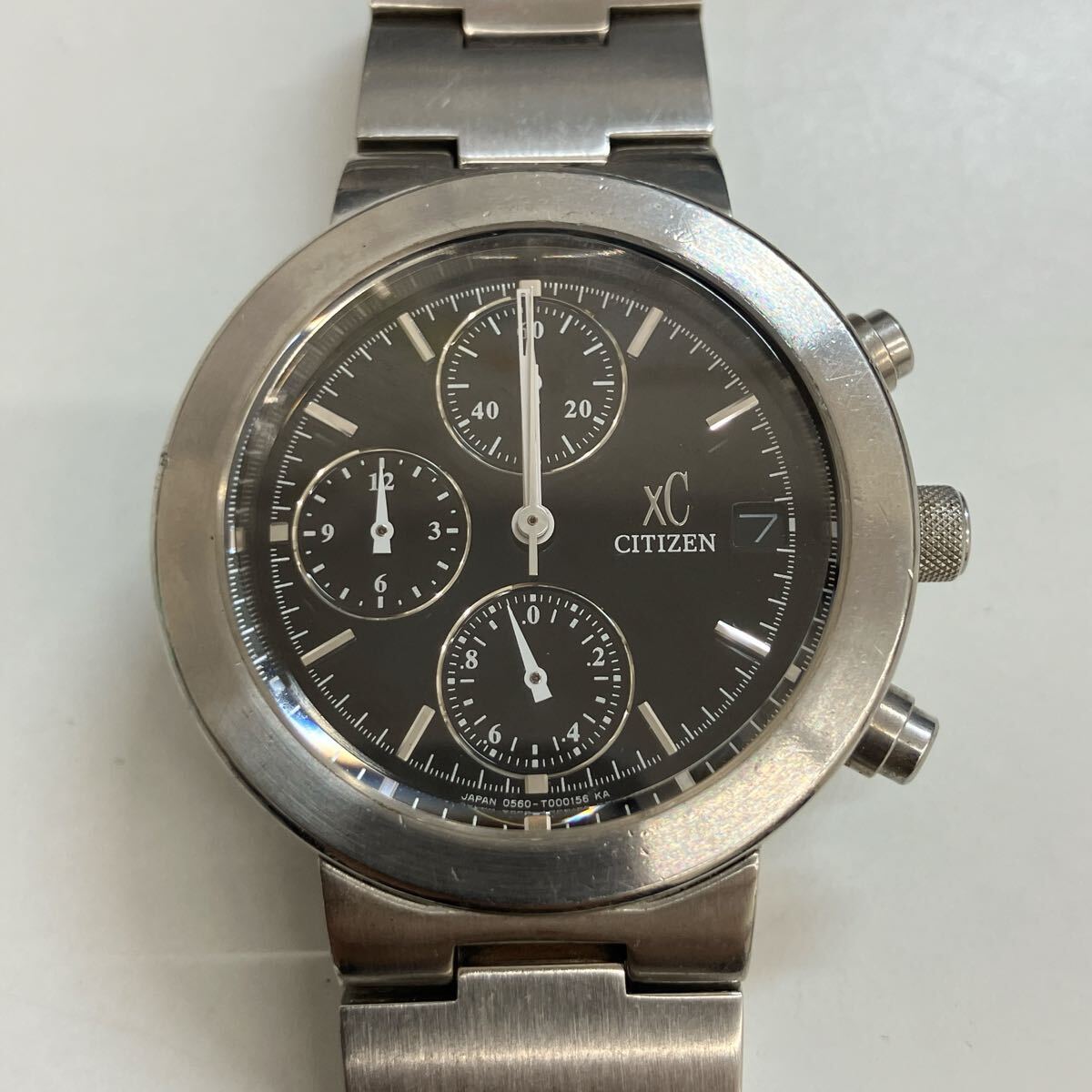 CITIZEN シチズン XC クオーツ クォーツ 腕時計 クロノグラフ ブラック文字盤 シルバーカラー デイト 動作確認【9089】