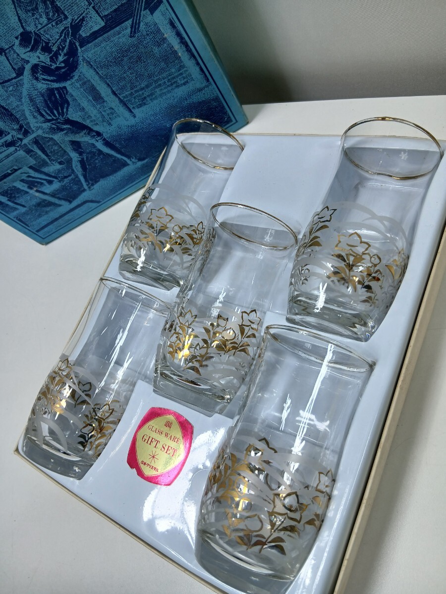 #1474y 保谷クリスタル HOYA グラス 金彩 コップ ガラスコップ ５客セット 昭和レトロ レトロ 保管品/和歌山県にて引き取り大歓迎