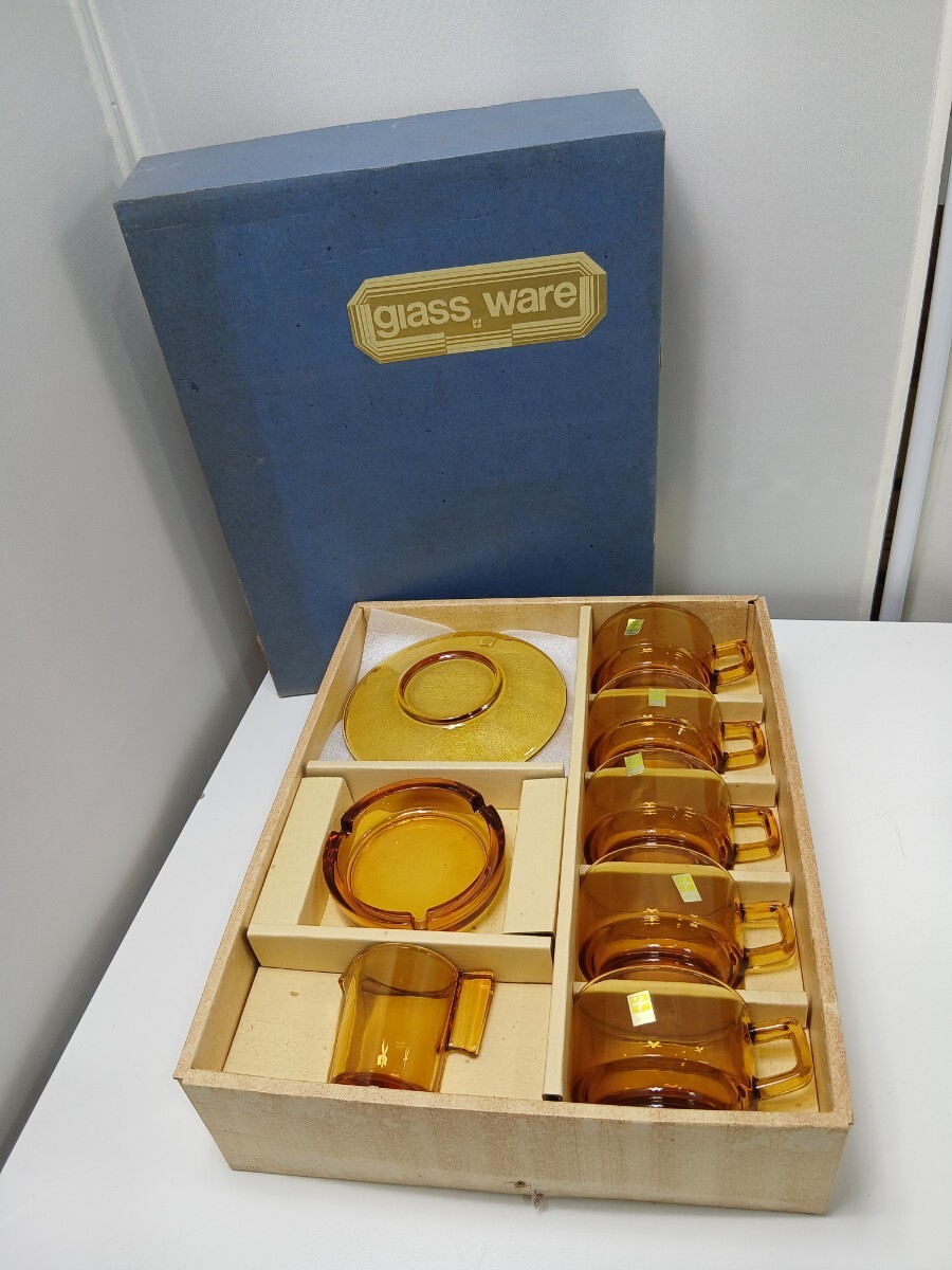 #1488y glass ware SOGA GLASS 曽我ガラス 琥珀 カップ ソーサー ティーカップ 昭和レトロ アンティーク/和歌山県にて引き取り大歓迎