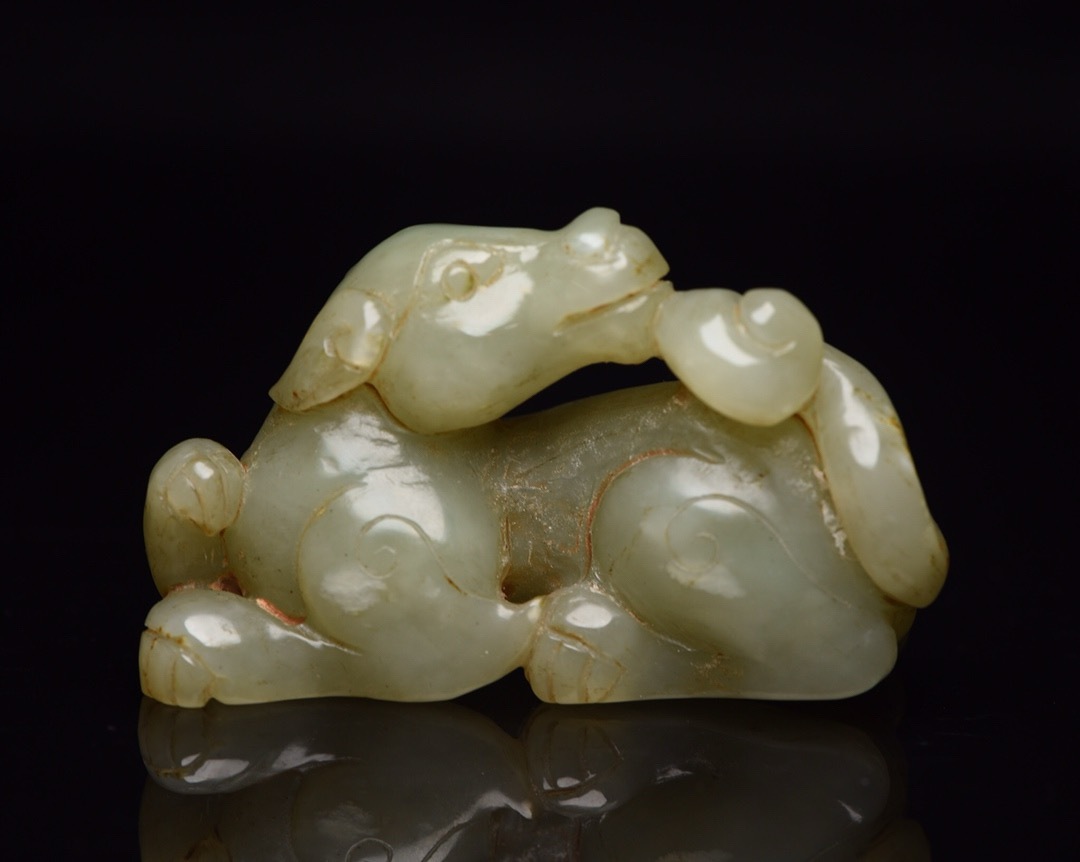 【中古文化*清*古和田玉製*馬如意*匠人巧彫*一馬當先】中國古美術品 古賞品 古置物 收藏品