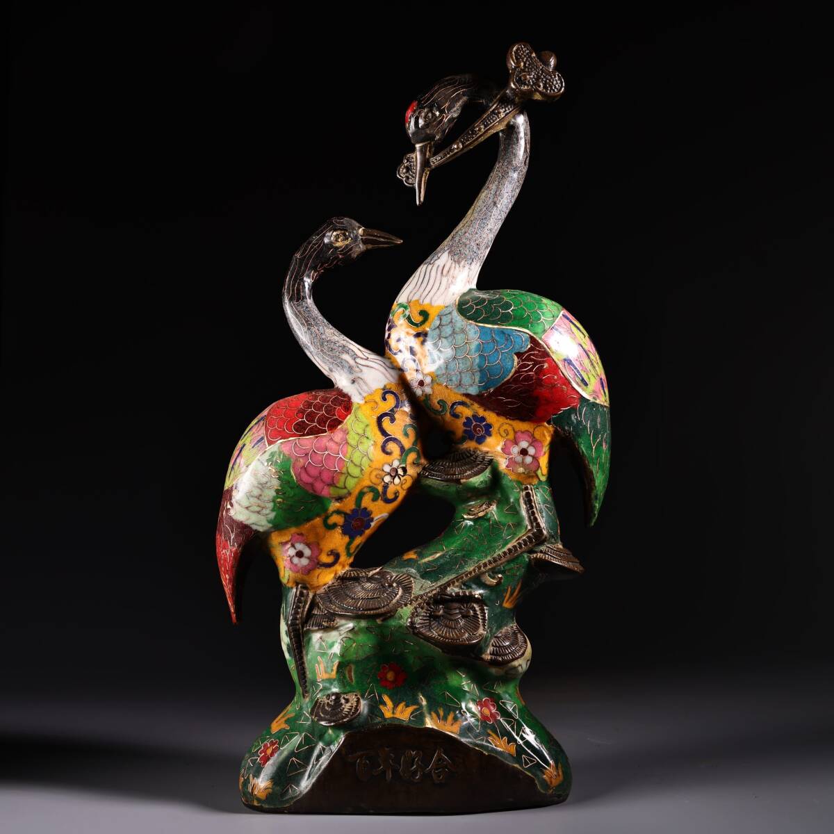 【中古文化*銅製*景泰藍*琺瑯彩*仙鶴紋*鶴如意*家居擺件】中國古美術品 古賞品 古置物 收藏品