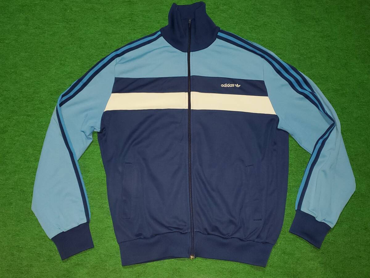 80s アディダス ビンテージ ジャージ 台湾製 水色x紺/ XXL (日本L-XL)