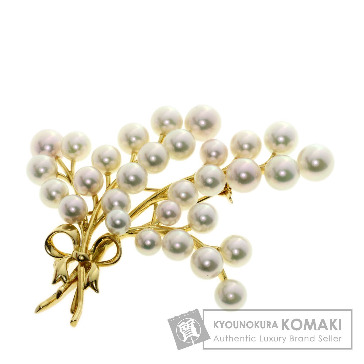 MIKIMOTO ミキモト リボン アコヤパール 真珠 ブローチ K18イエローゴールド レディース 中古