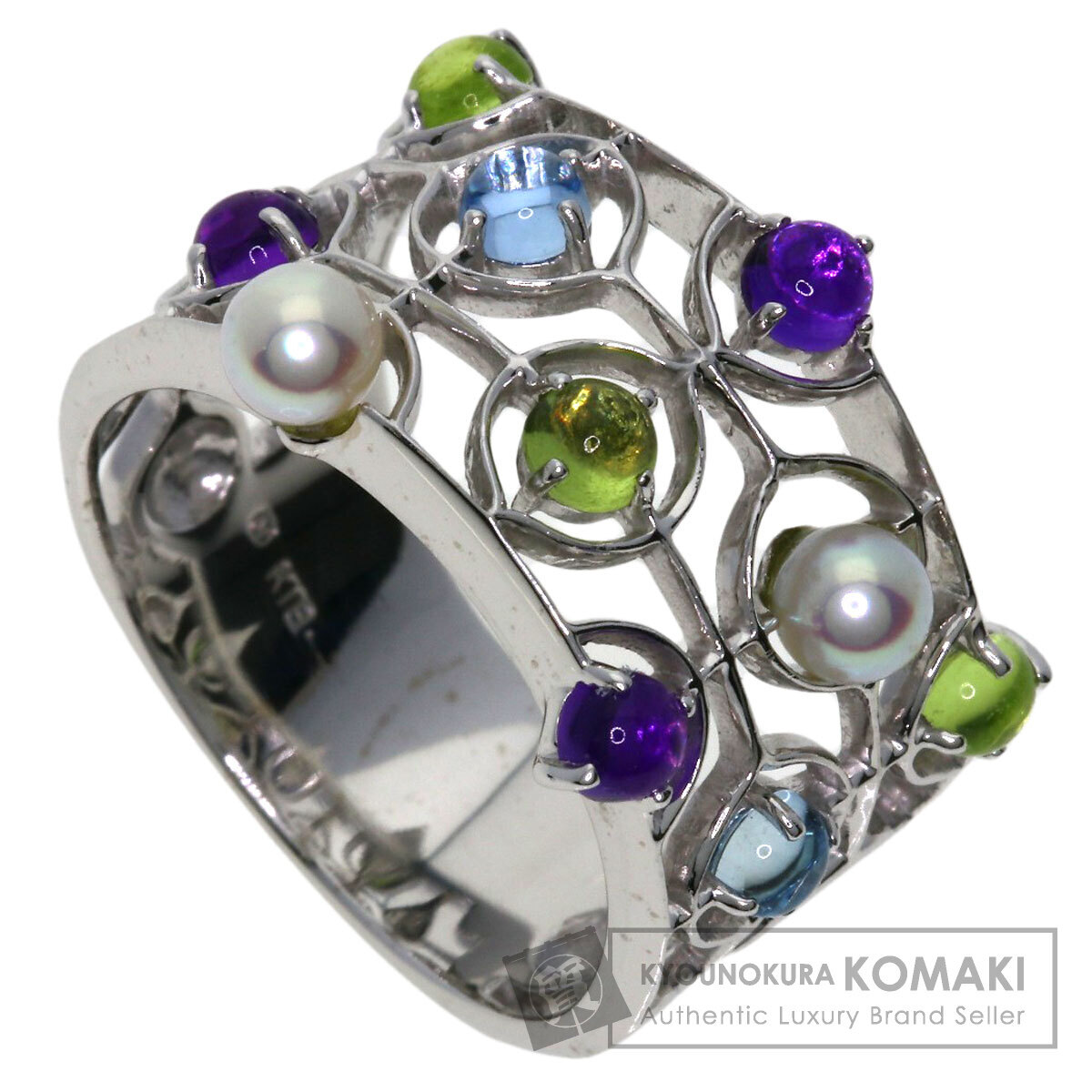 MIKIMOTO ミキモト パール 真珠 カラーストーン リング・指輪 K18ホワイトゴールド レディース 中古