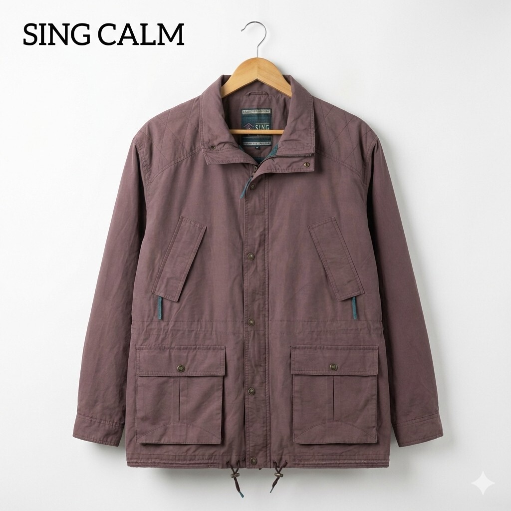 SING CALM マルチポケット フィールドジャケット 裏地メッシュ ドローコード LLサイズ モーヴ アウトドア カジュアル 機能的 ハンティング