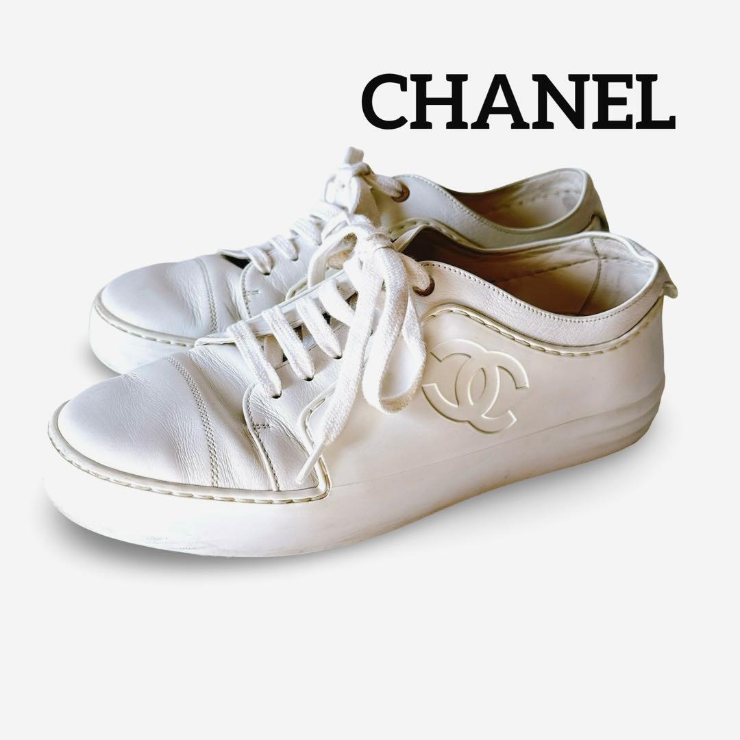 CHANEL シャネル ココマーク ラバー スニーカー 23.5cm ホワイト