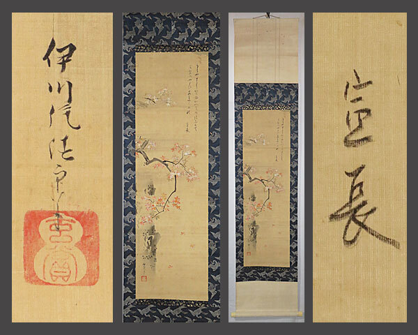 【adva】【真作】■狩野伊川院画■本居宣長賛■紅葉図画賛■古筆鑑定箱■肉筆■掛軸■掛け軸■日本画■