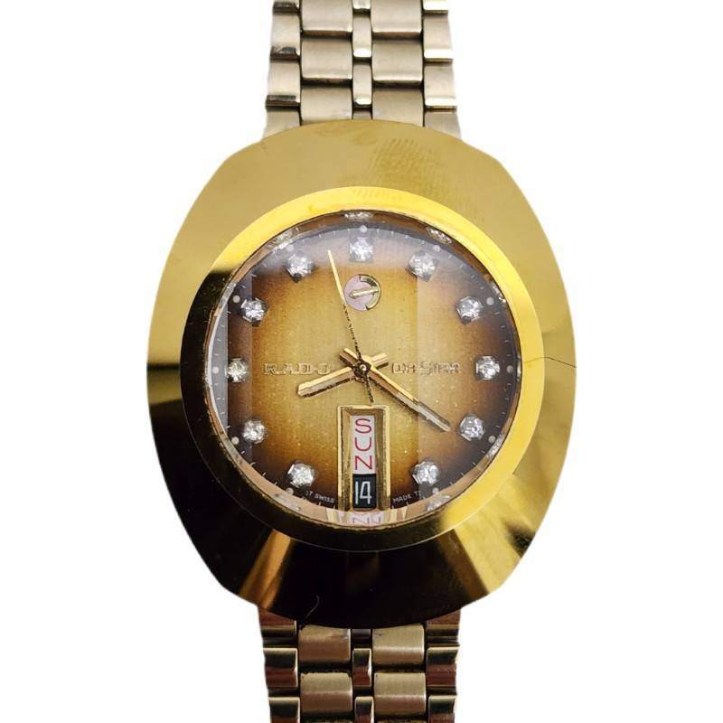 RADO ラドー 動作品 ダイアスター デイデイト 13 G-625.0013.3 腕時計メンズ 自動巻き ゴールド文字盤 ベルト社品 【ジャンク】 22512K435