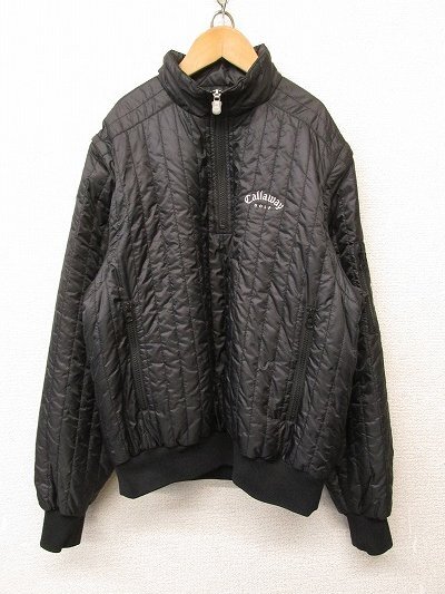 k8421：Callaway(キャロウェイ) 中綿 キルティングジャケット 2way ハーフジップ プルオーバー/ベスト M ゴルフウェア 黒/メンズ：6 