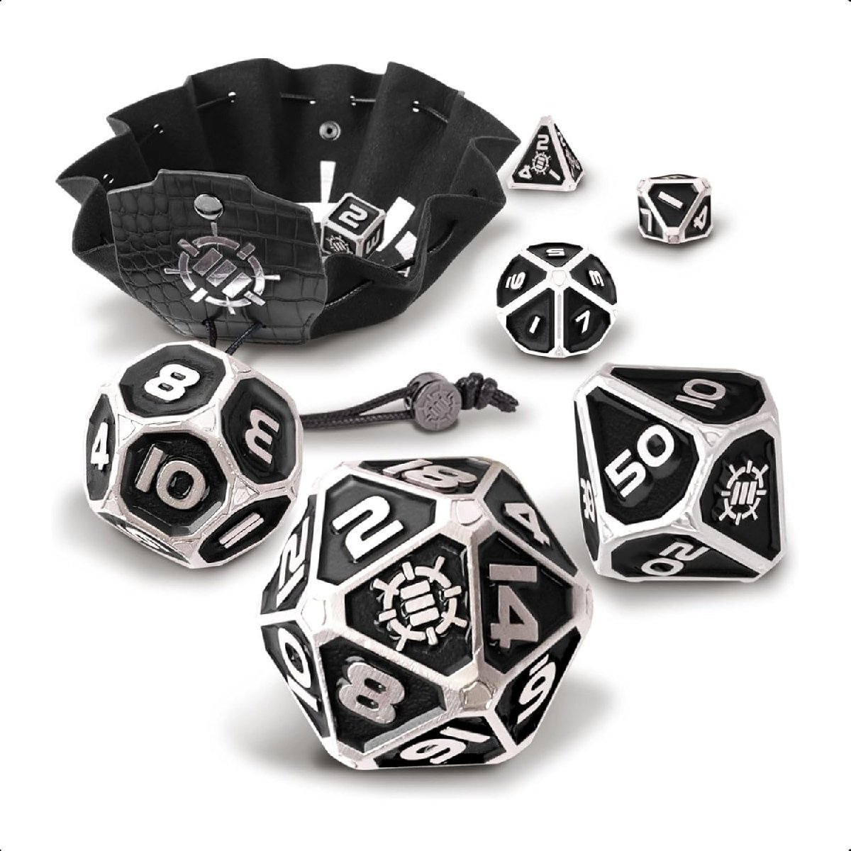 ENHANCE DND メタルダイスセット 7個の多面体ダイス ダイスバッグとダイストレイ付き 日本正規品