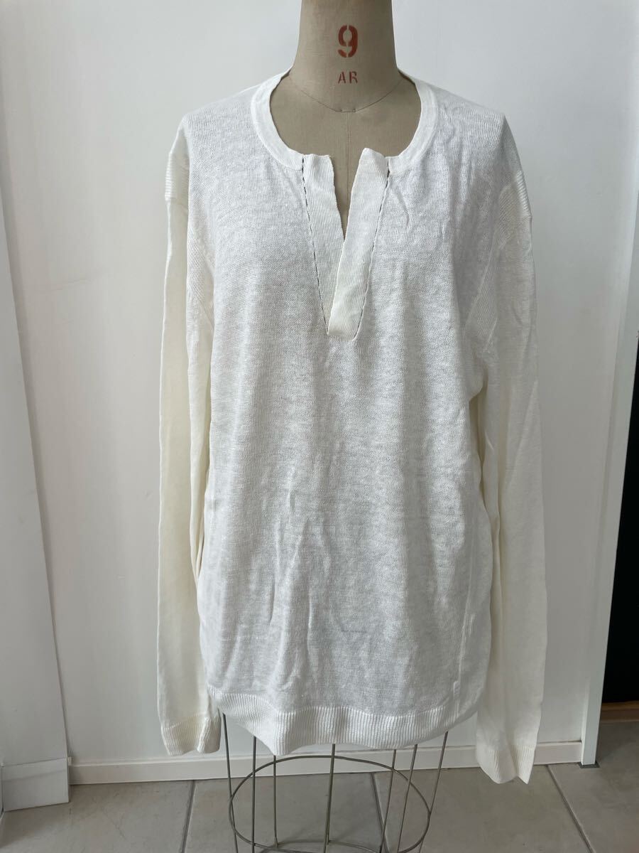 美品 送料無料 アルマーニ エクスチェンジ ARMANI EXCHENGE メンズ XL ヘンリーネック 100% リネン linen 白 ホワイト 長袖 良品