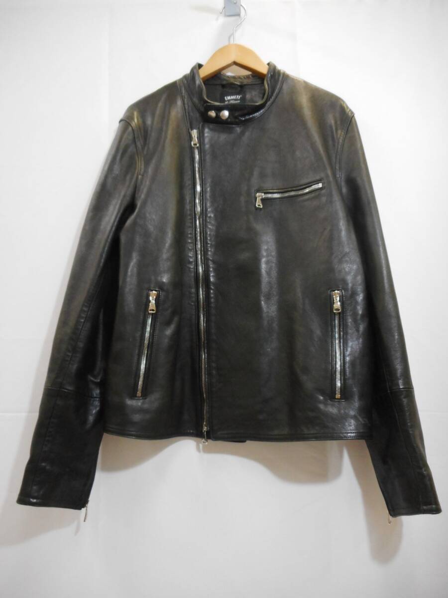 67 送80サ 0112UD19 EMMETI エンメティ JOSEPH セミダブル ライダースジャケット イタリア製 ブラック サイズ52 中古品