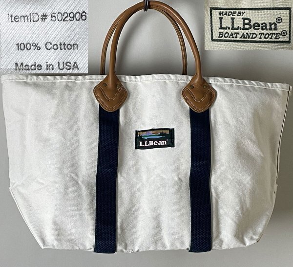★【完売品 並品 希少 USA製】名作 L.L.Bean LLビーン レザー ハンドル カタディン ボート アンドトート L キャンバス トートバッグ 502906