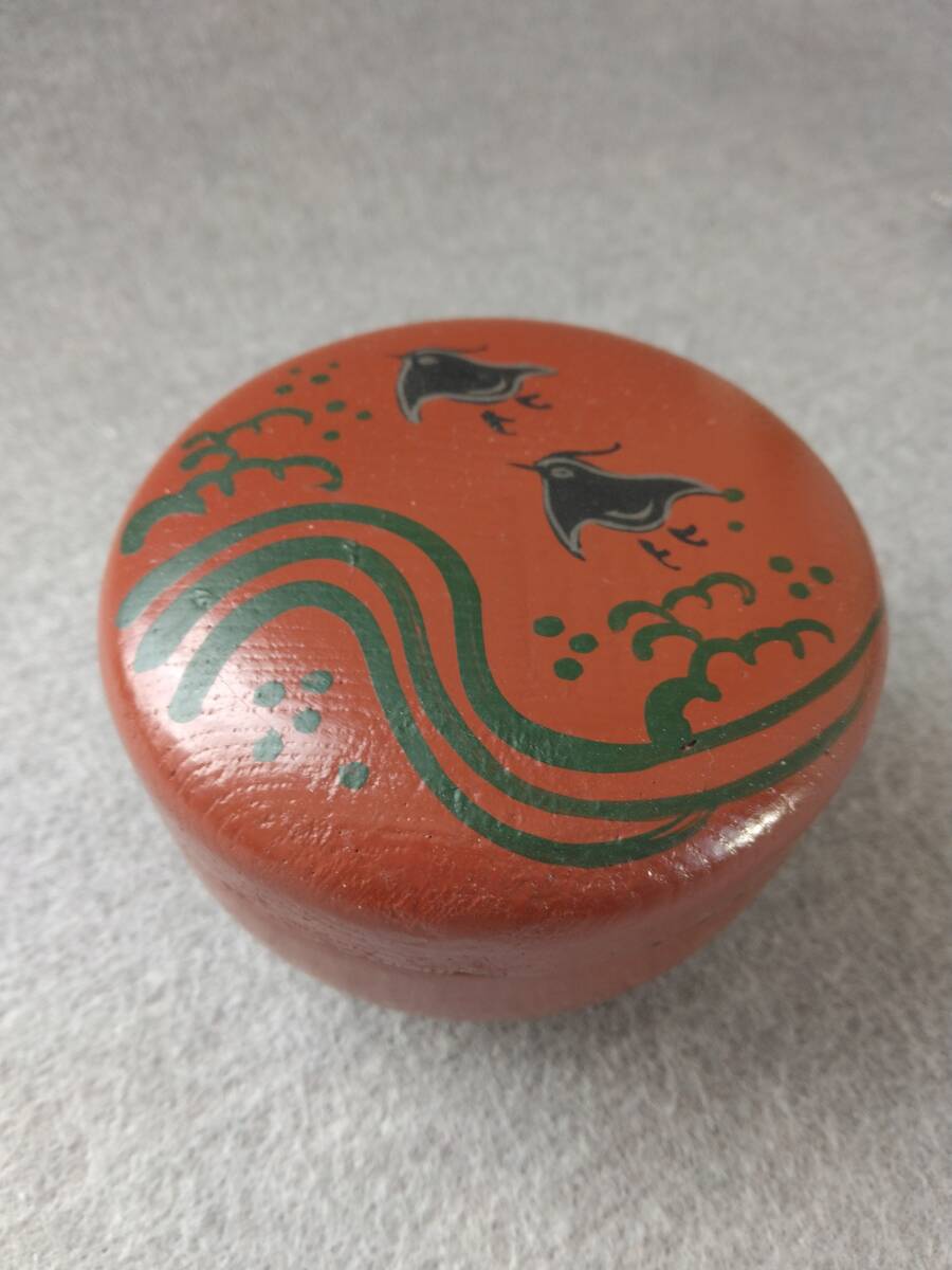 蓋物小物入れ　木製　茶入れ香入れ　波千鳥　茶道具香道具