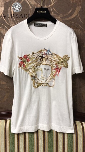 高級TRIBUTE◎極美品◇VERSACE トリビュートライン メデューサラインストーン Tシャツ ホワイトヴェルサーチベルサーチ