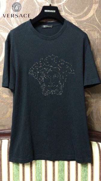 佇むMEDUSA◎極美品◇VERSACEラインストーンシンプル メデューサロゴ Tシャツ ブラック ヴェルサーチ ジャンニ ベルサーチ