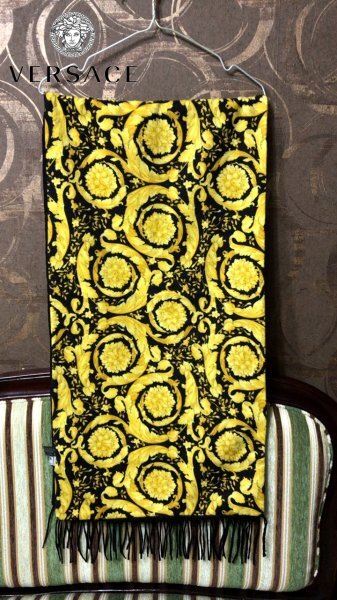 最上級◆極美品◎Versace 最高級カシミヤ製 GIANNI期 初版 バロック柄 フリンジマフラー◆ヴェルサーチェ ベルサーチェ