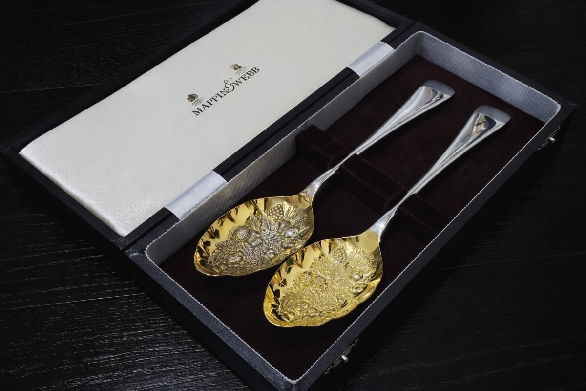 英国 Mappin & Webb マッピン＆ウェッブ ベリースプーン 2本セット カトラリー マッピンプレート サービングスプーン 中古 送料無料 即決