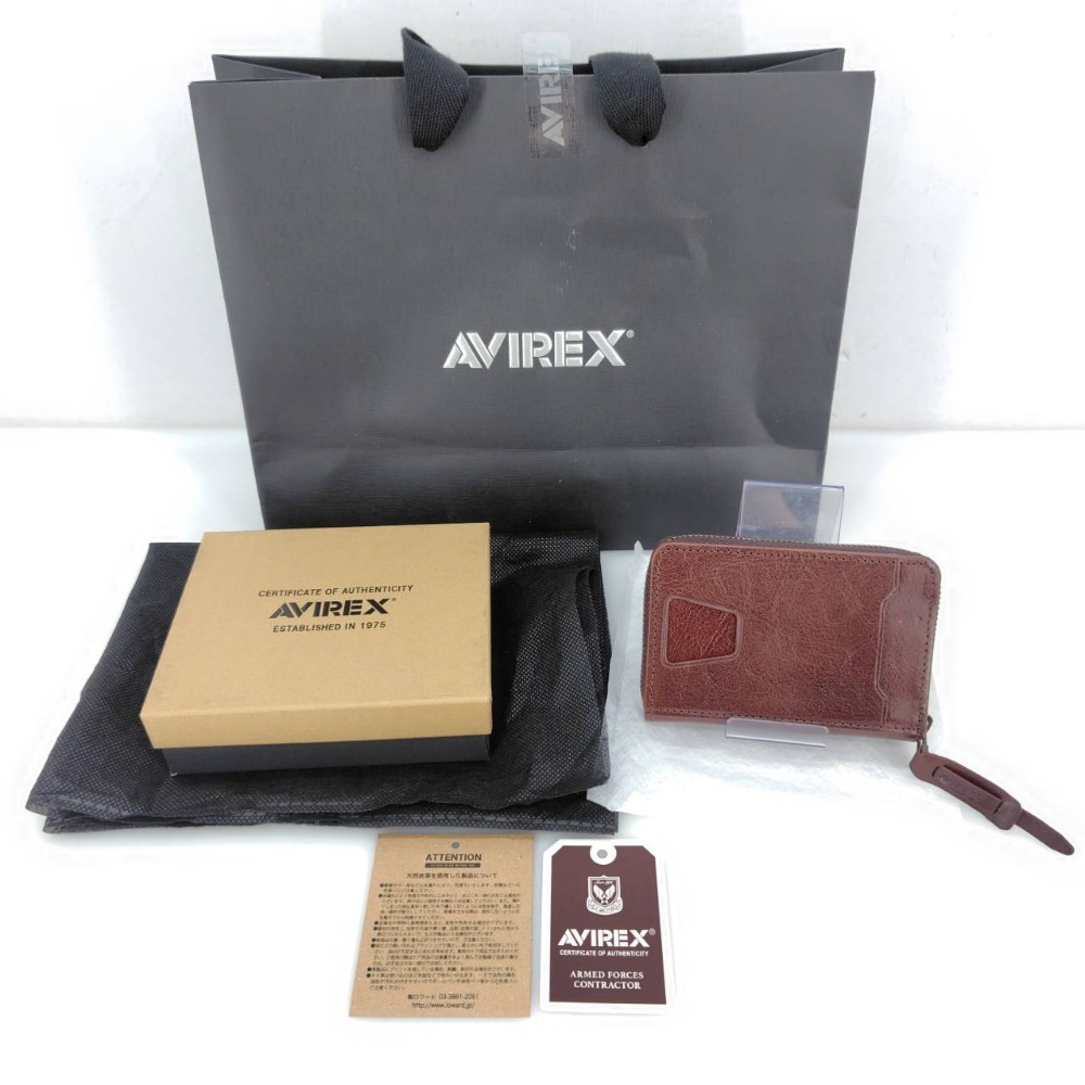 05w18202 アヴィレックス AVIREX ラウンド ミニ財布 チョコ メンズ 箱・紙袋付き 小物 牛革 AX9104 中古品 【館林店】