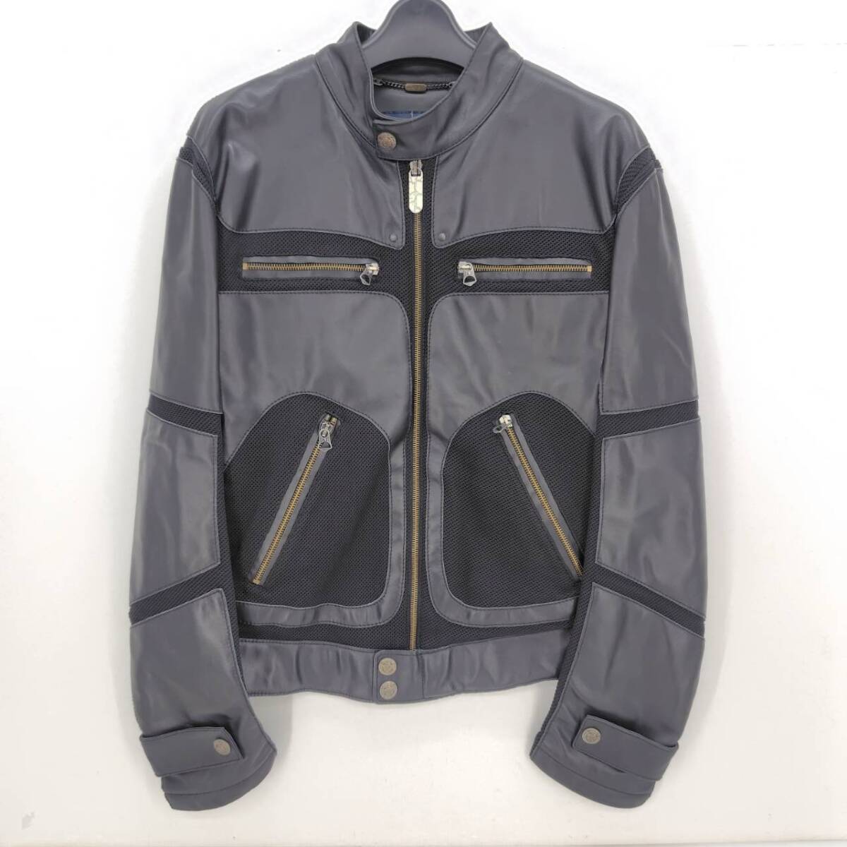 05w18213 アルマーニ・ジーンズ ARMANI JEANS レザー＆メッシュ レザージャケット ブラック サイズXS メンズ 中古品 【館林店】