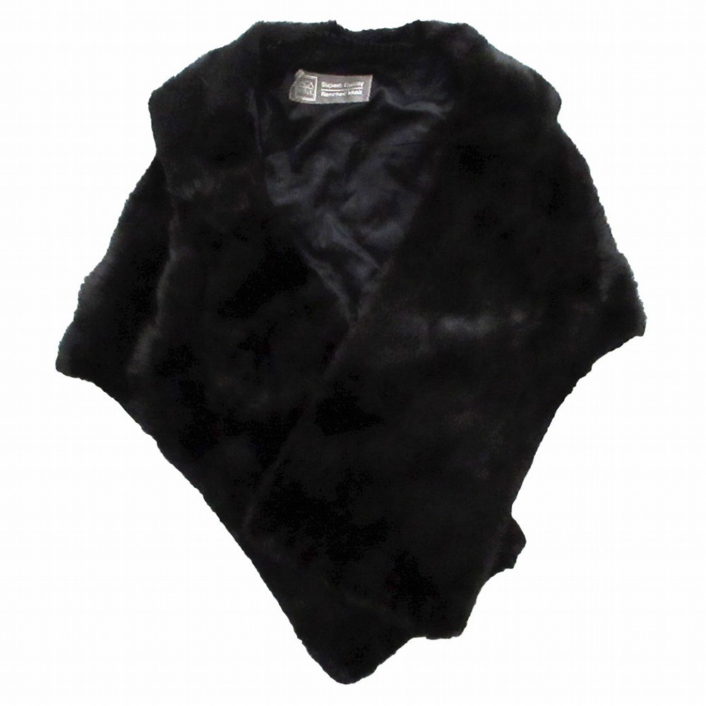 SAGA MINK サガミンク 銀サガ ミンクファー 本毛皮 リアルファー ポンチョコート ショール ブラック レディース 【中古】