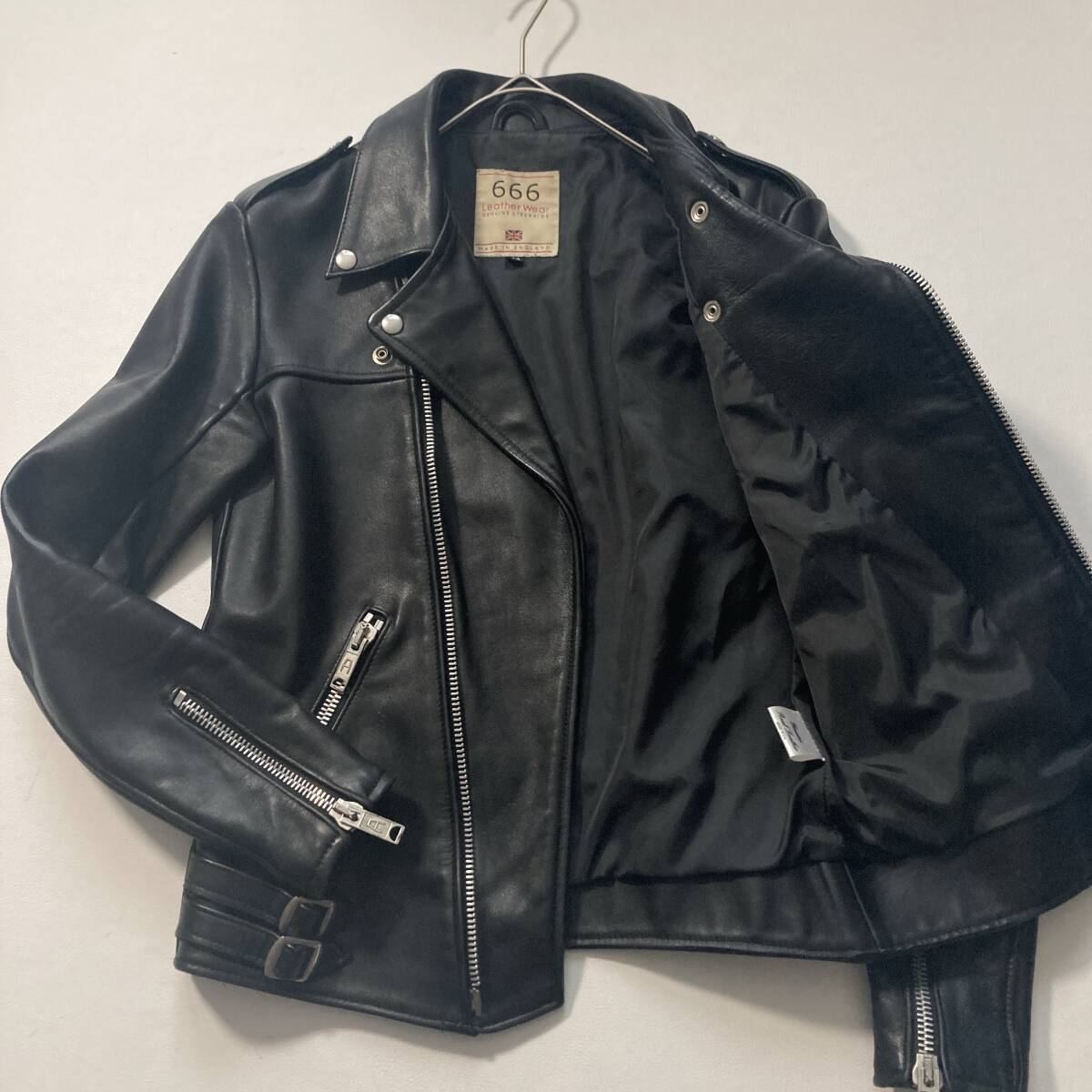 【希少・美品】666 Leather Wear ダブルライダースジャケット 34 ツイントラック 黒 ブラック ステアハイド 牛革 小の字 英国製 70s
