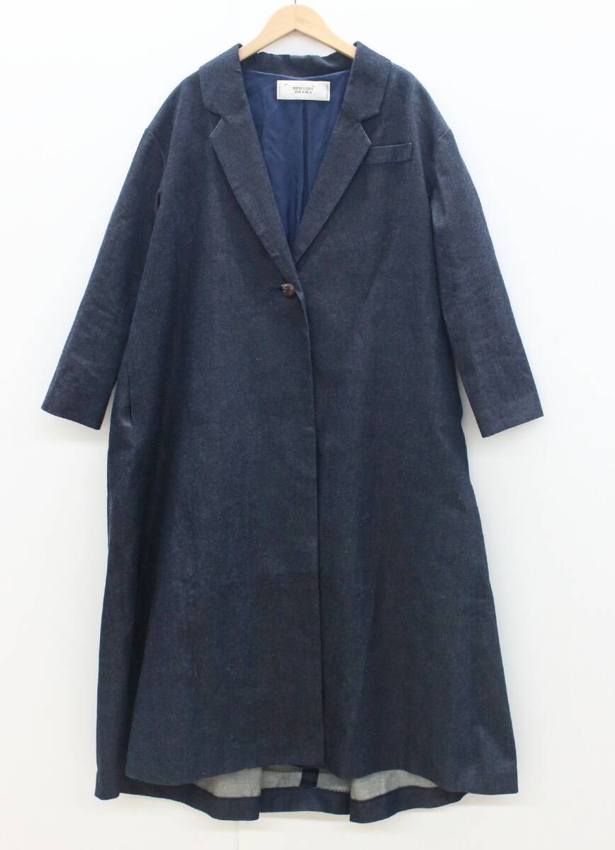 ● bedsidedrama デニムトレンチコート サイズ1 ●NOE11040 綿100％ Aライン タック入り Denim trench coat ベッドサイドドラマ