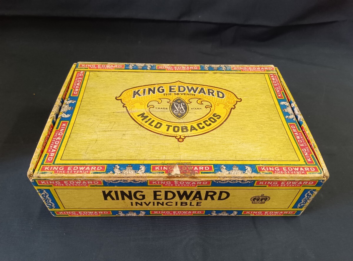③ ビンテージ シガーボックス 葉巻 KING EDWARD ケース 箱 小物入れ 収納 ディスプレイ ロゴ アンティーク インテリア小物