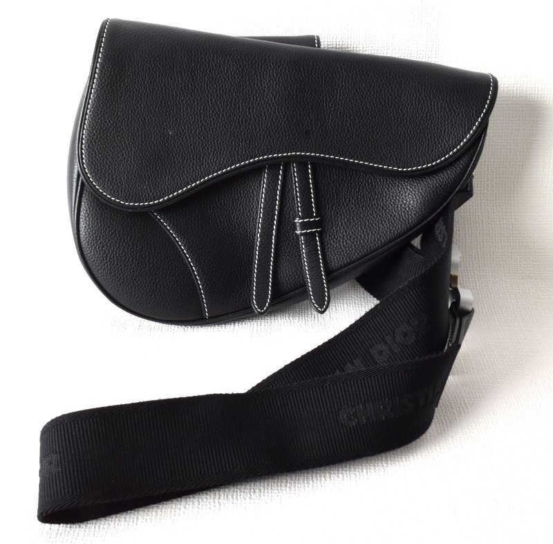 美品 Christian Dior ディオール 【レザー サドルバッグ クロスボディ ショルダーバッグ ブラック】メンズ
