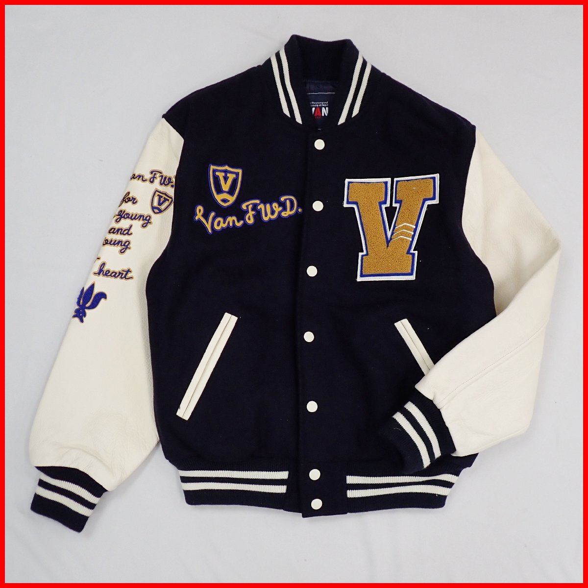 ★未使用 VAN JAC FWD スタジアムジャンパー メンズM/ネイビー×オフホワイト/袖革/袖レザー/アーチロゴ/スタジャン/紙タグ付き&1542600123