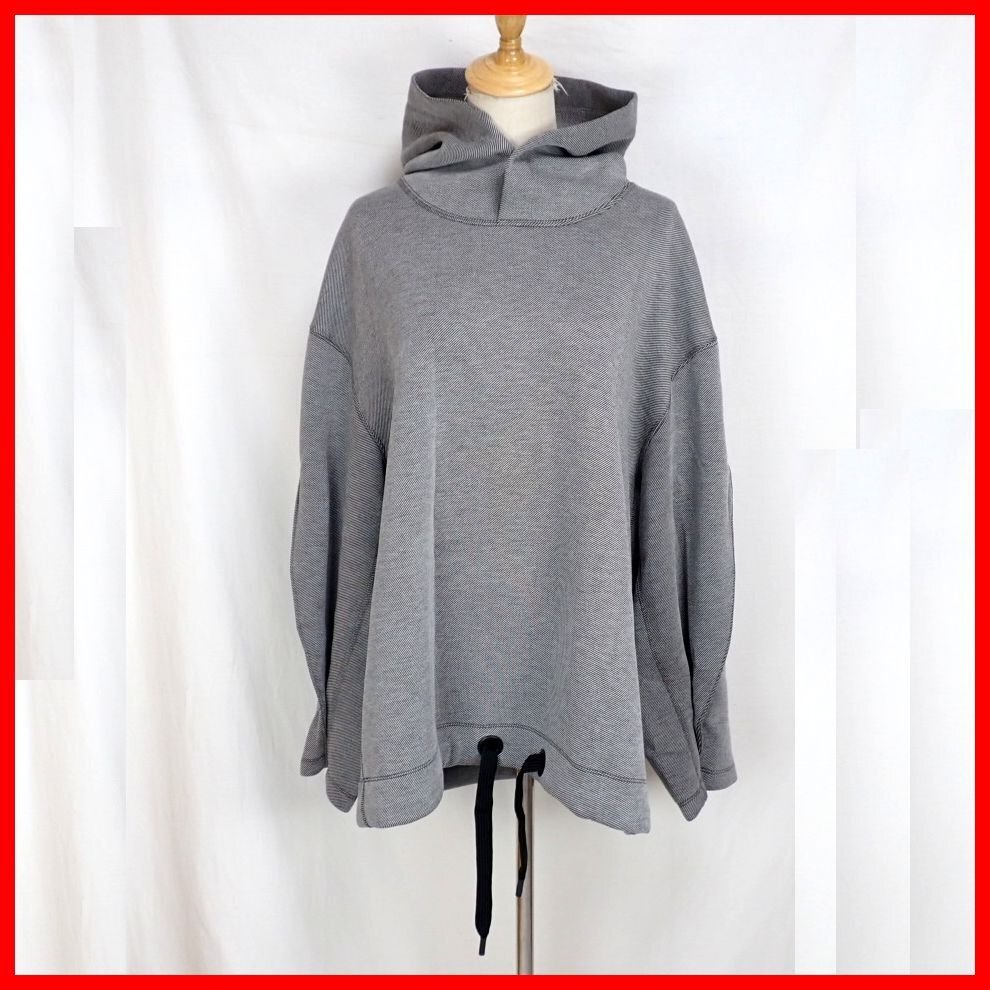 ★ESSENTIAL/エッセンシャル ビッグシルエット フードパーカー レディースM～L相当/モノクロ/ストレッチ/ダブスタ&1708500115