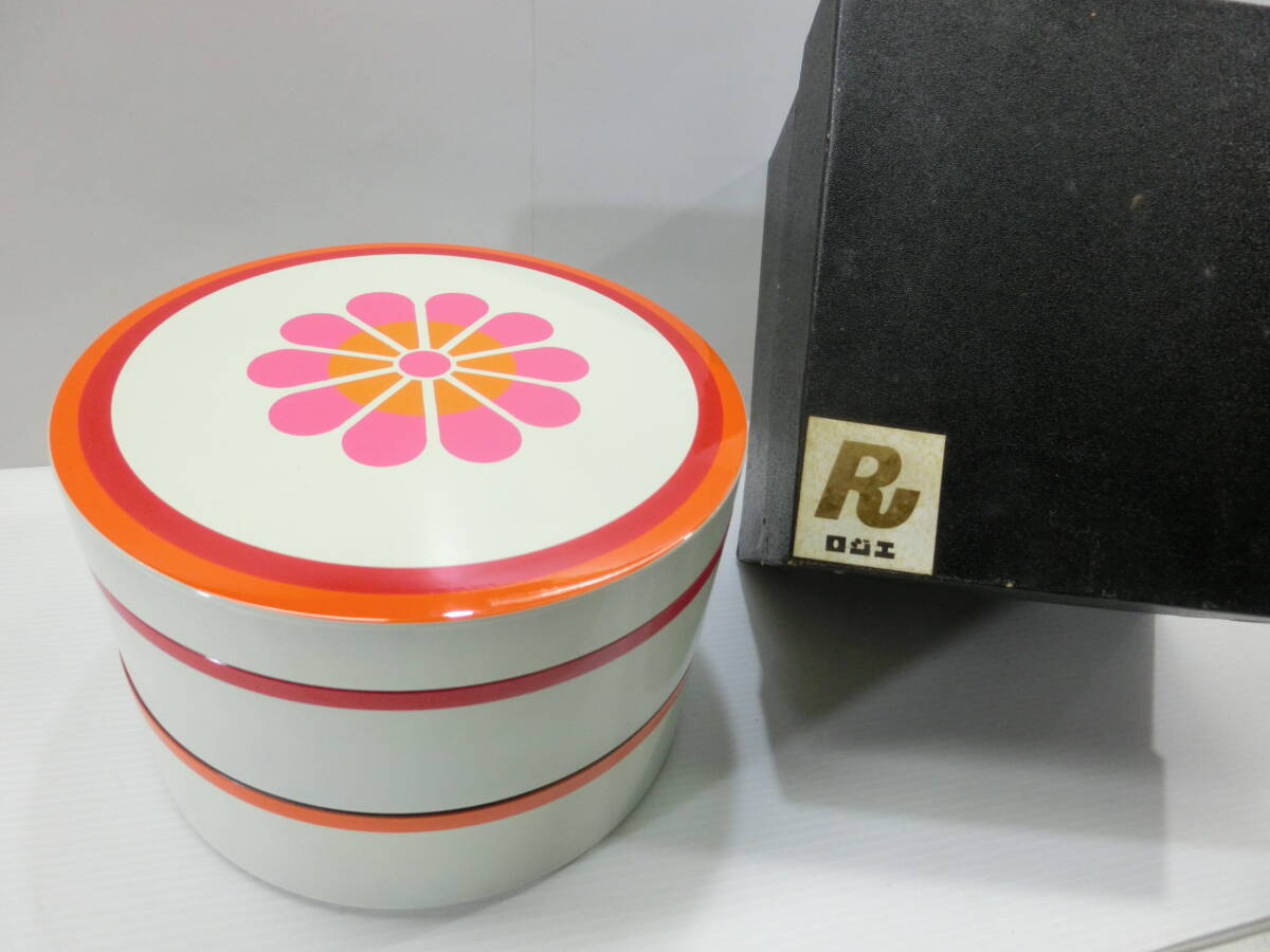 ロジエ★花柄 2段 重箱/菓子入れ.小物入れ.容器★昭和レトロ/レトロポップ/レア