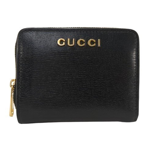 GUCCI グッチ スクリプト ミニウォレット 二つ折り財布 レザー ブラック ゴールド金具 コンパクトウォレット 黒系 レディース 772639