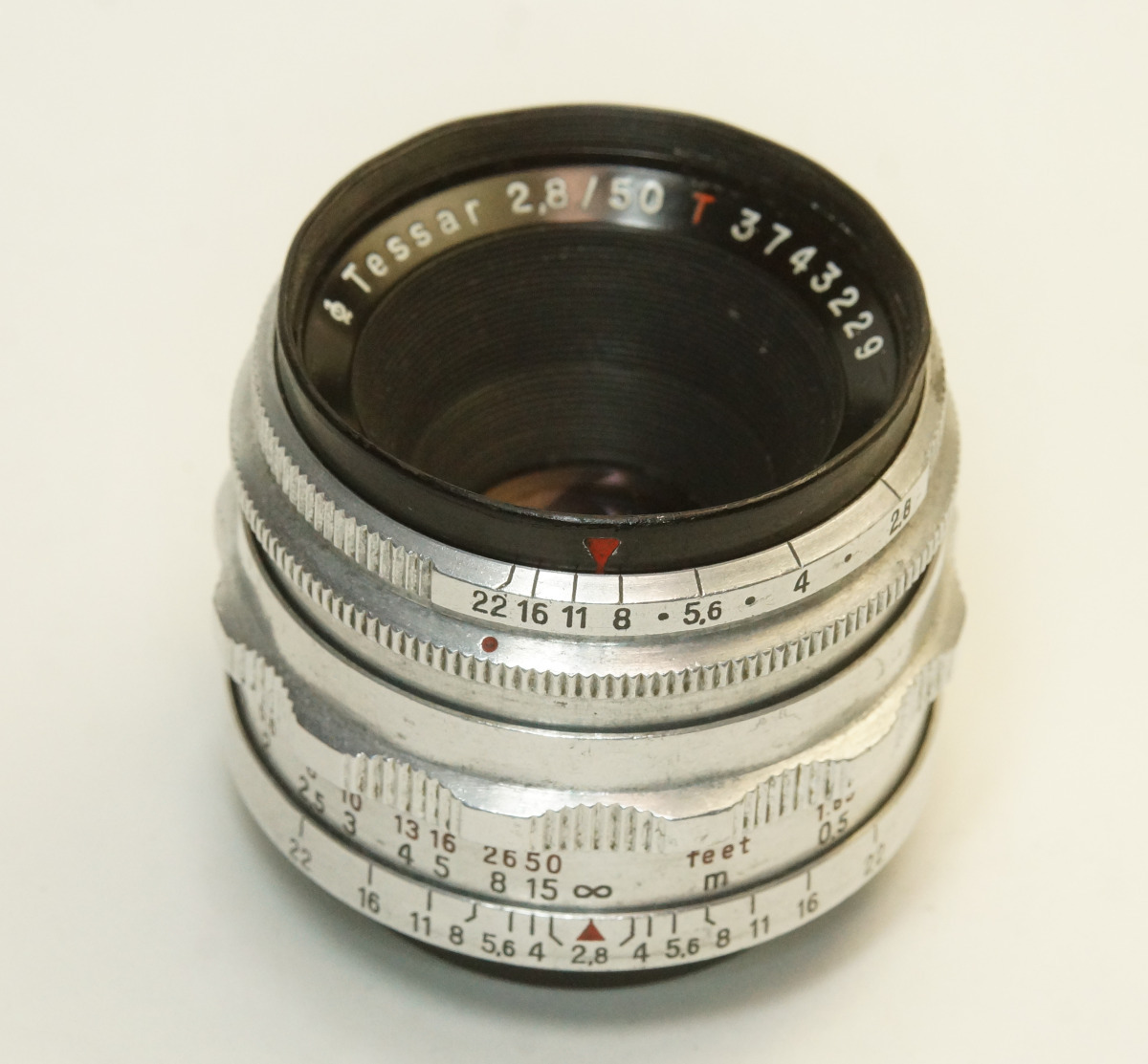 ドイツ製 Carl Zeiss Jena Tessar 2.8/50 絞羽14枚 M42 918NB-329 絞管線入 初期型 Q1 Red T