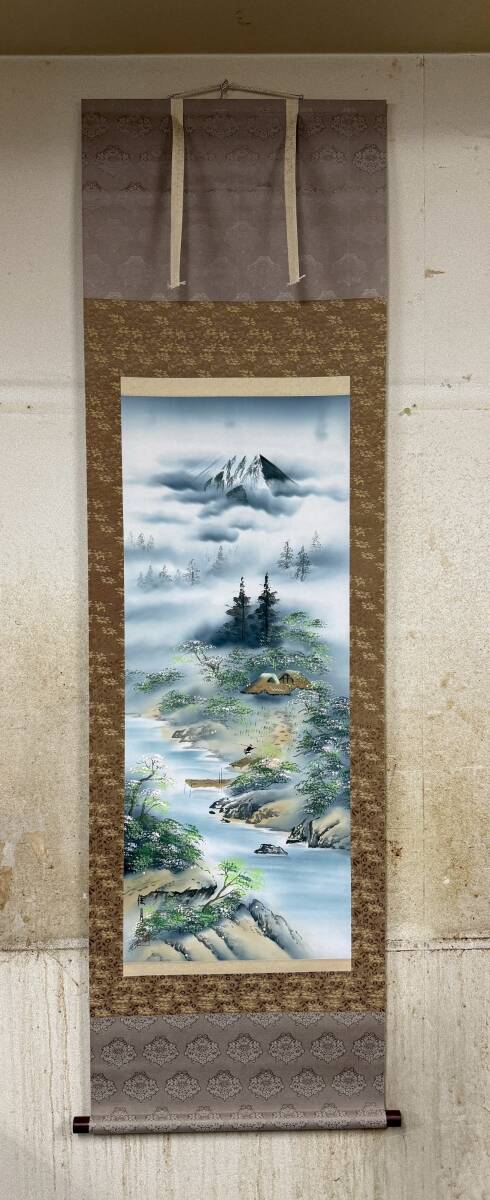 【模写】100 梱包台下／芳雪？ 佳月？ 山水 掛軸 化粧箱 日本画 掛け軸 中古