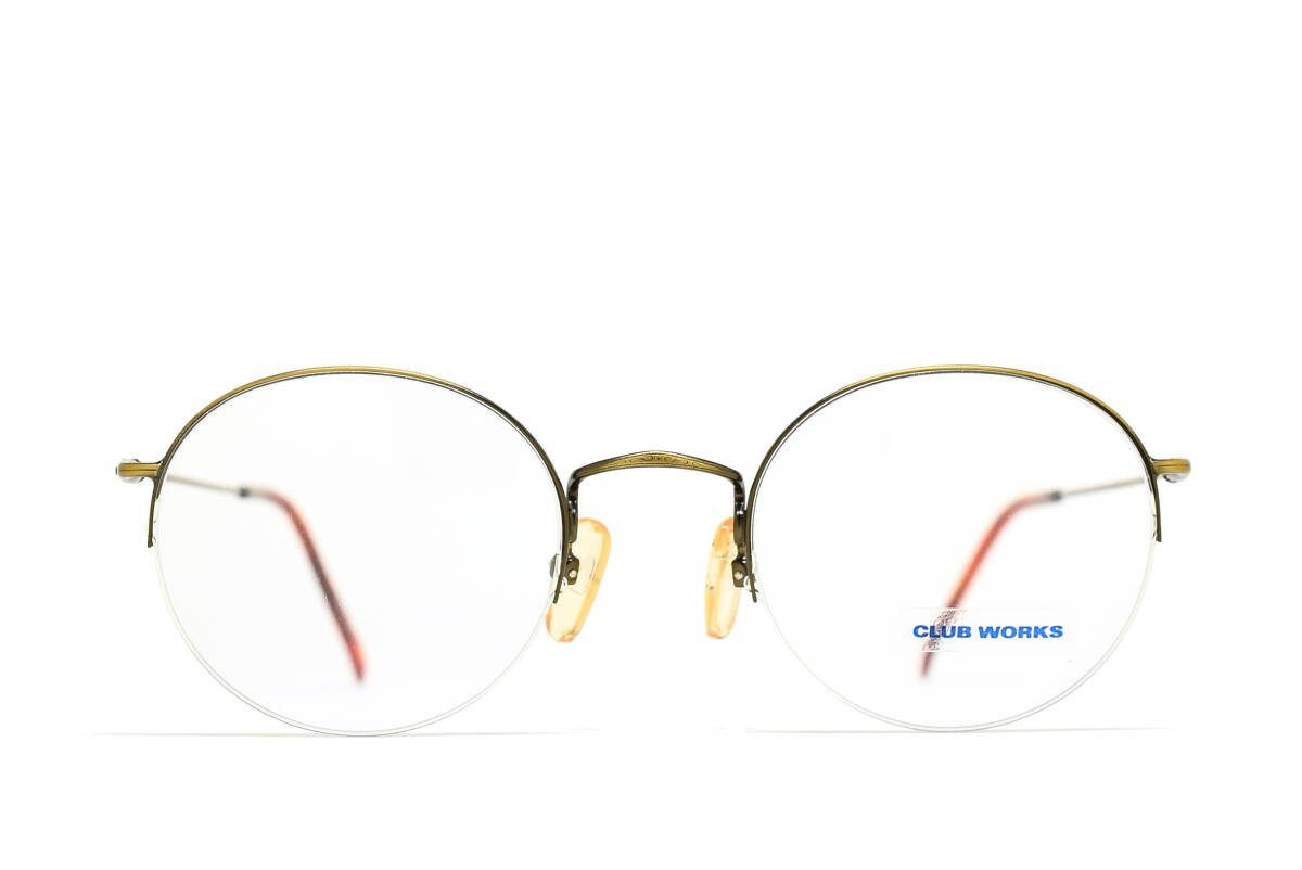 デッドストック CLUB WORKS 25-231 AT-G 45-20 ラウンド ハーフリム メガネ サングラス フレーム 彫金模様 日本製 ヴィンテージ 恵那眼鏡