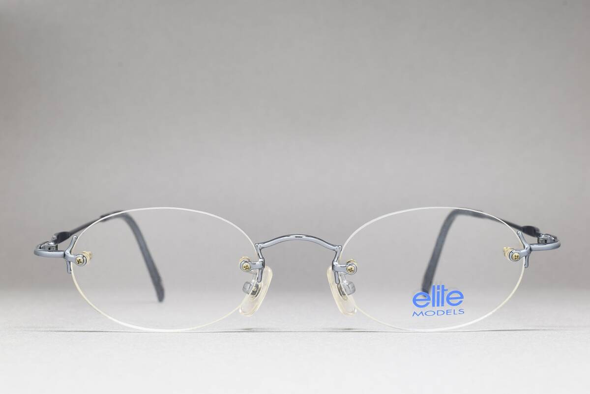 デッドストック elite MODELS 8524 47-19 リムレス オーバル メガネ サングラス フレーム ブルーメタリック ふちなし ツーポイント
